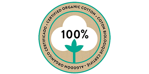 100% Certified Organic Cotton Logo 250 x 500