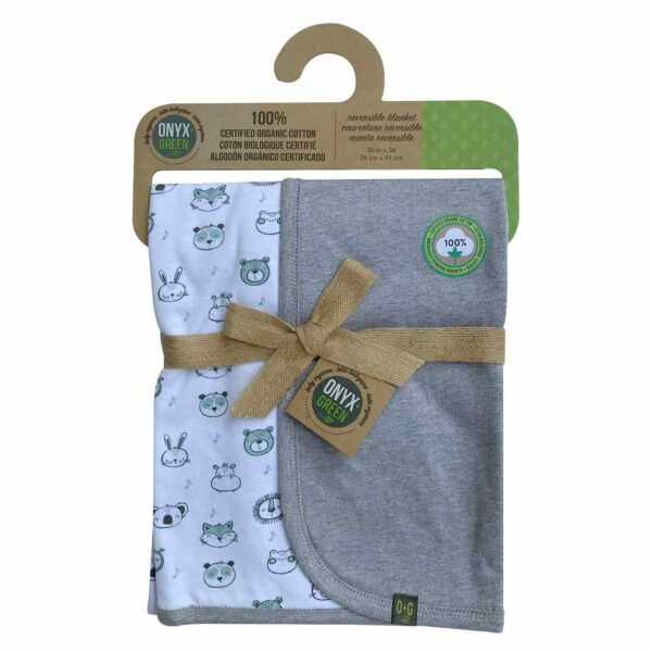 Certified Organic Reversible Baby Blanket in package(Animals)