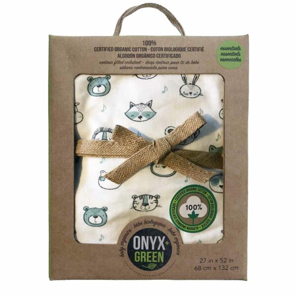 Certified Organic Baby Crib Sheet in package (Animals)