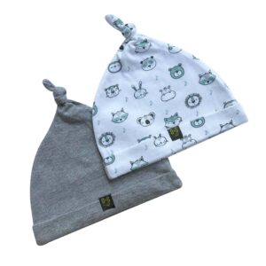 Organic Knotted Hat (Animals and Grey)